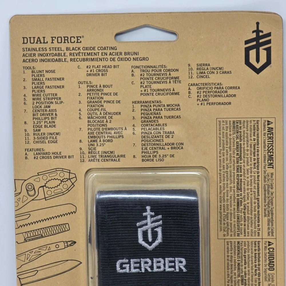 Gerber Gear Dual-Force Multitool Heavy Duty Center Axis Driver Black 12 Tools